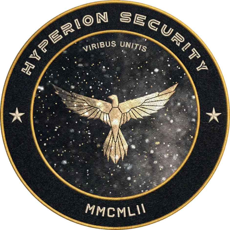 Wappen von Hyperion Security: Adler und das Motto Viribus Unitis